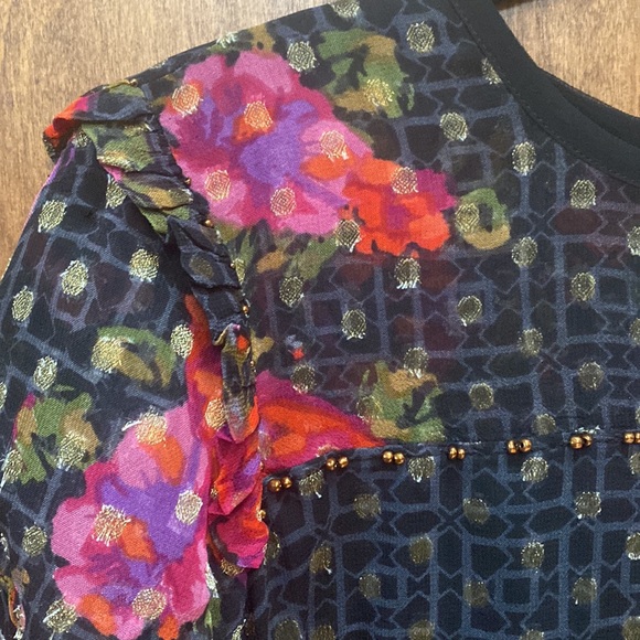NWT Anthropologie black floral sheer beaded top - Picture 9 of 9